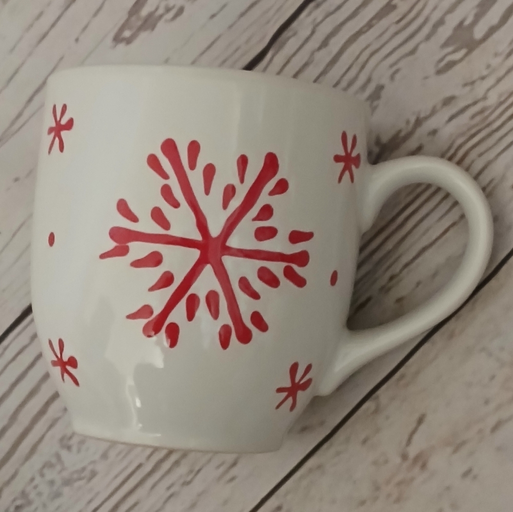 White Mug with Red Snowflake Design